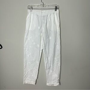 NEW $259 Whyci Milano White Embroidered Casual Pants Cotton Elastic Waist 953